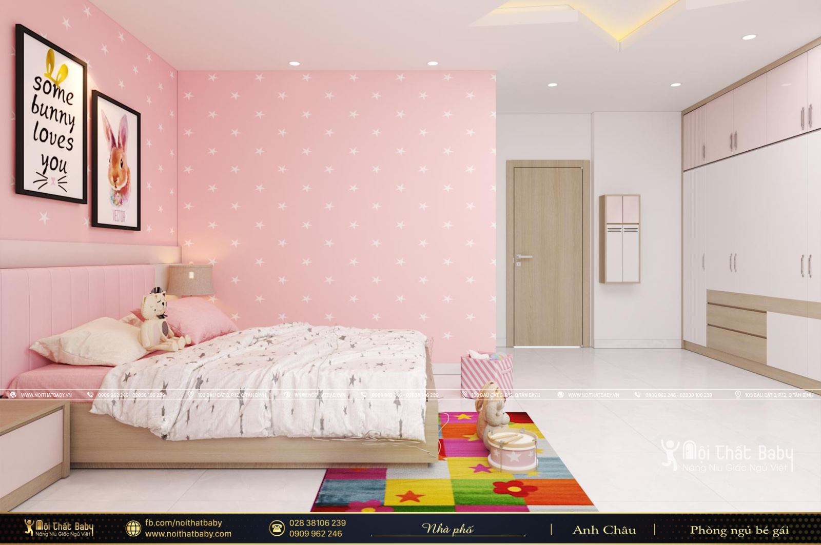 Thiết kế phòng ngủ màu hồng dễ thương dành cho bé gái